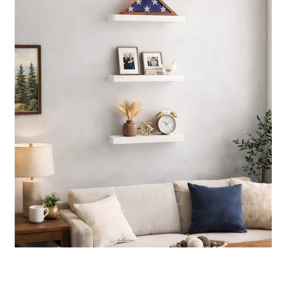 NIB White Floating Wall Shelves - Modern Minimal Set